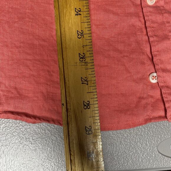 Celio 100% Linen Shirt Short Sleeve Button Down Pocket Lightweight Mens M Coral - Picture 6 of 9